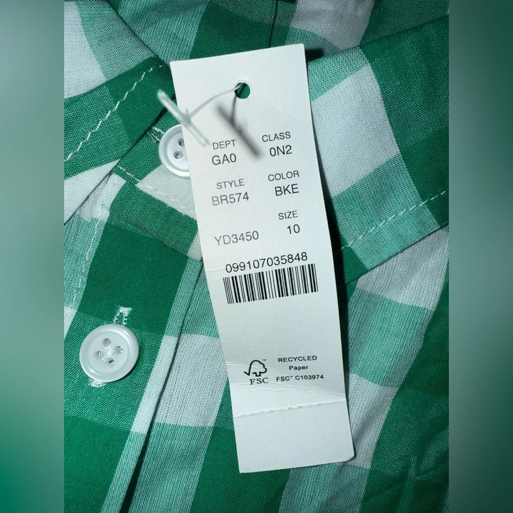 J. Crew Garçon cotton voile shirt in gingham Green and White Button-Up Sz 10 nwt